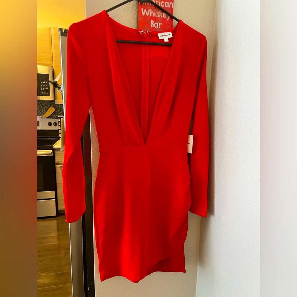 NWT: HOT red open front cocktail dress.